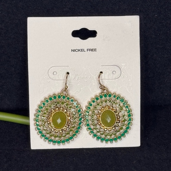 Chic Boho Green & Gold Statement Earrings - Nickel Free 1.5in - Picture 5 of 5